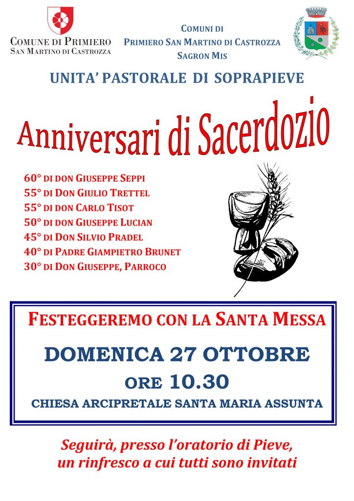 Anniversari Di Sacerdozio Parrocchie Di Primiero Vanoi E Mis